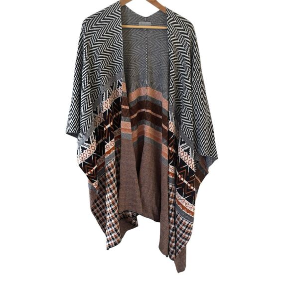 Joseph A Womens Poncho One Size Oversized Long Sleeve Bohemian Lagenlook Aztec‎ - Picture 1 of 12